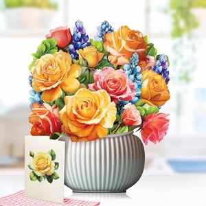 Paper pop up flower sorbet roses bouquet Greetings Card with notecard NIP